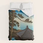 Hasui Moon Over Izura Ibaraki Antique Japanese Woodblock Print  Duvet Cover Gallery Image 6