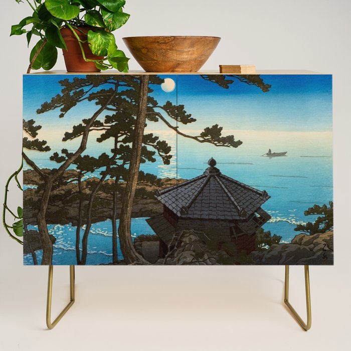 Hasui Moon Over Izura Ibaraki Antique Japanese Woodblock Print  Credenza Gallery Image 1