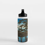 Hasui Moon Over Izura Ibaraki Antique Japanese Woodblock Print  Water Bottle Gallery Image 3