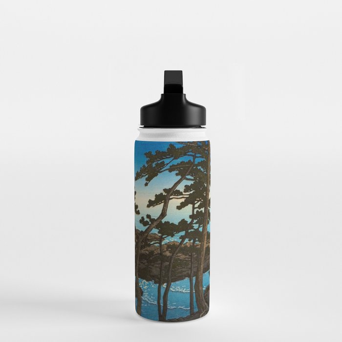 Hasui Moon Over Izura Ibaraki Antique Japanese Woodblock Print  Water Bottle Gallery Image 3