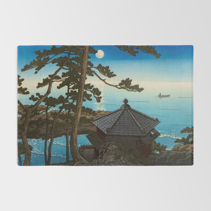 Hasui Moon Over Izura Ibaraki Antique Japanese Woodblock Print  Rug Gallery Image 2