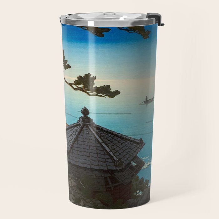 Hasui Moon Over Izura Ibaraki Antique Japanese Woodblock Print  Travel Mug Gallery Image 2