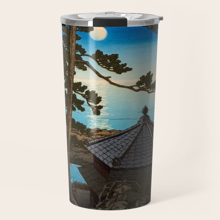 Hasui Moon Over Izura Ibaraki Antique Japanese Woodblock Print  Travel Mug Gallery Image 1