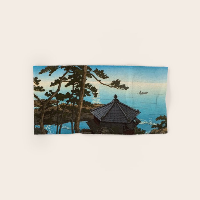 Hasui Moon Over Izura Ibaraki Antique Japanese Woodblock Print  Bath Towel Gallery Image 1