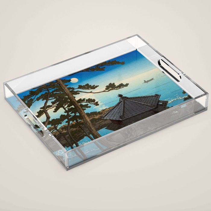 Hasui Moon Over Izura Ibaraki Antique Japanese Woodblock Print  Acrylic Tray Gallery Image 1