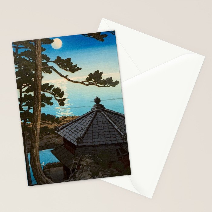 Hasui Moon Over Izura Ibaraki Antique Japanese Woodblock Print  Stationery Card Gallery Image 2