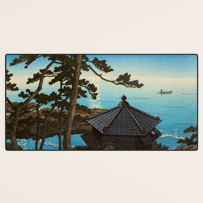 Hasui Moon Over Izura Ibaraki Antique Japanese Woodblock Print  Desk Mat Gallery Image 3