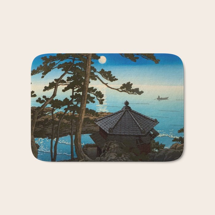 Hasui Moon Over Izura Ibaraki Antique Japanese Woodblock Print  Bath Mat Gallery Image 1
