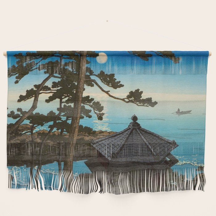 Hasui Moon Over Izura Ibaraki Antique Japanese Woodblock Print  Wall Hanging Gallery Image 1