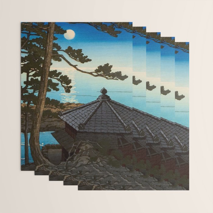 Hasui Moon Over Izura Ibaraki Antique Japanese Woodblock Print  Wrapping Paper Gallery Image 3