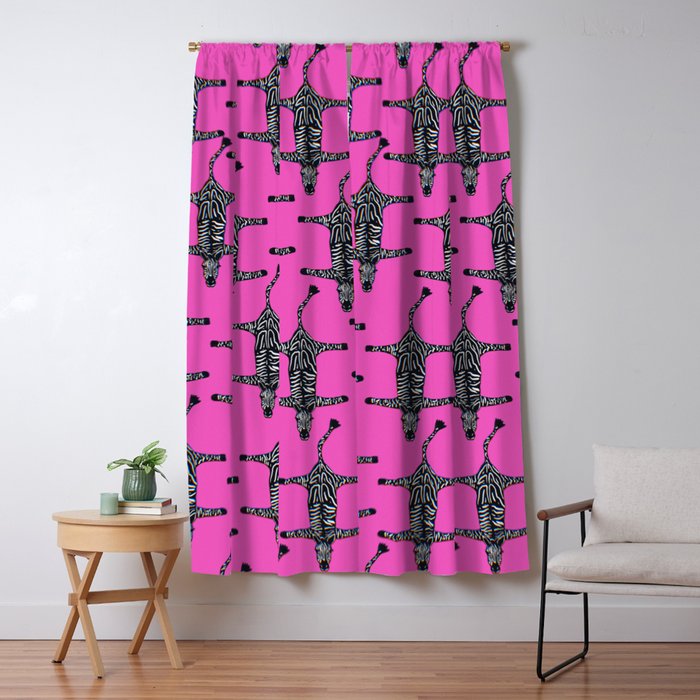 Modern abstract minimalistic zebras illustration in fuchsia pink background  Window Curtain Gallery Image 5