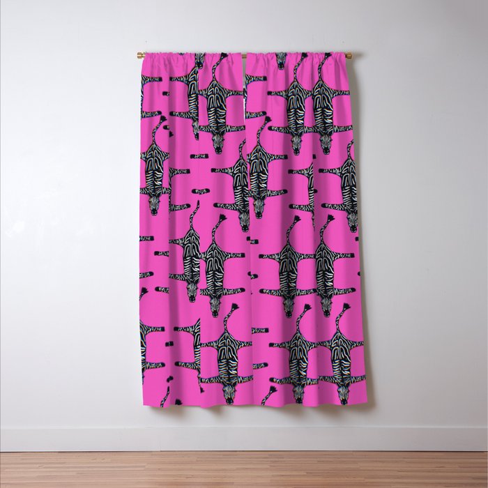 Modern abstract minimalistic zebras illustration in fuchsia pink background  Window Curtain Gallery Image 3