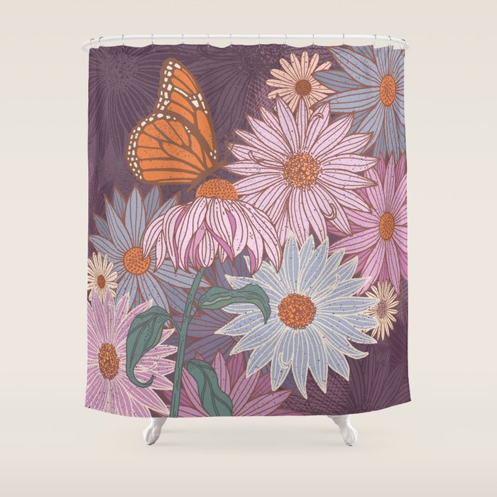 Monarch Butterfly and Wildflowers Shower Curtain Gallery Image 1