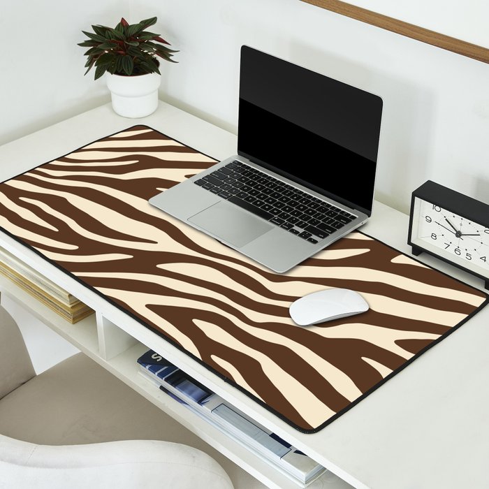 Coffee Brown Zebra Animal Print Desk Mat Gallery Image 2
