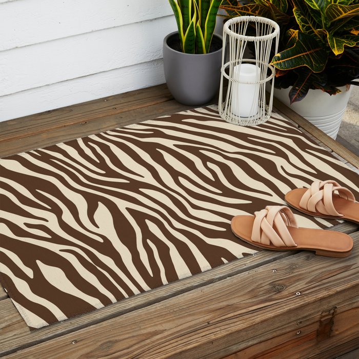 Coffee Brown Zebra Animal Print Outdoor Rug Gallery Image 2