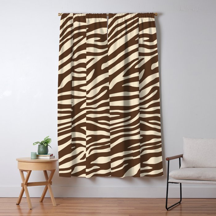 Coffee Brown Zebra Animal Print Window Curtain Gallery Image 1