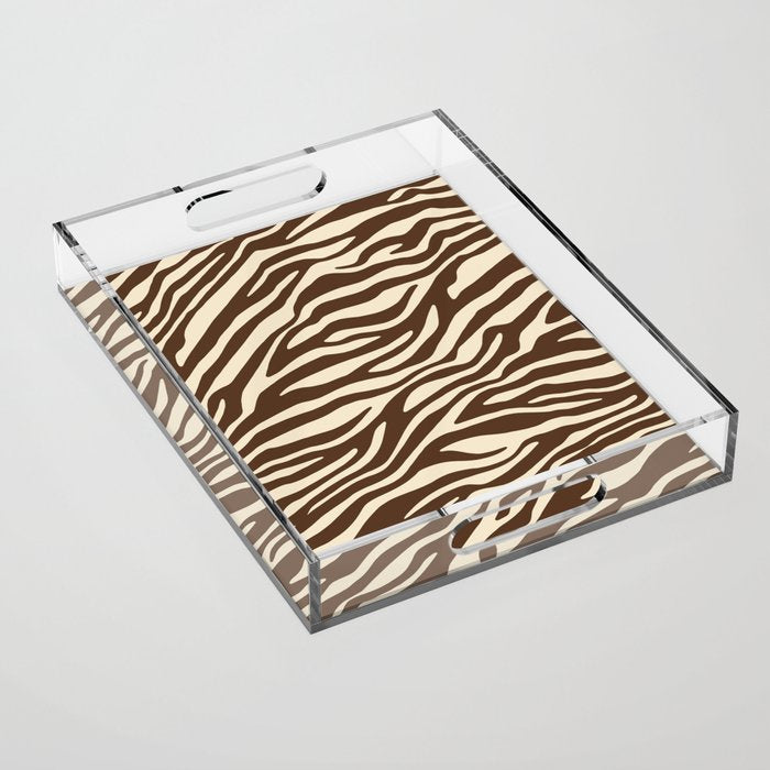 Coffee Brown Zebra Animal Print Acrylic Tray Gallery Image 1