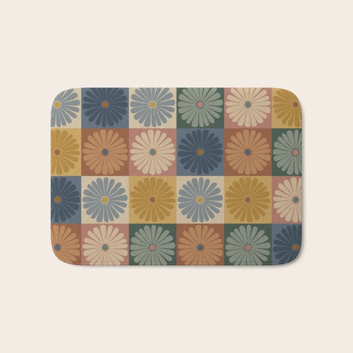 Retro Flowers Check Pattern IX Bath Mat Gallery Image 1