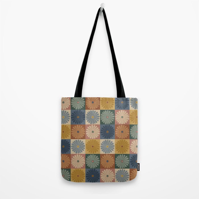 Retro Flowers Check Pattern IX Tote Bag Gallery Image 2