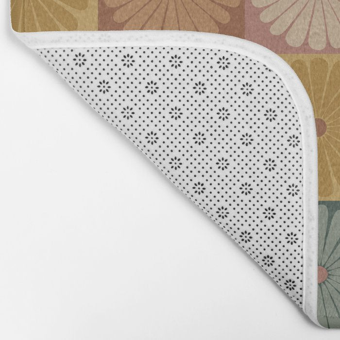 Retro Flowers Check Pattern IX Bath Mat Gallery Image 2