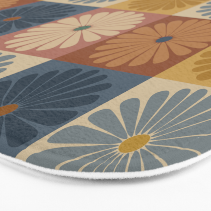 Retro Flowers Check Pattern IX Bath Mat Gallery Image 3