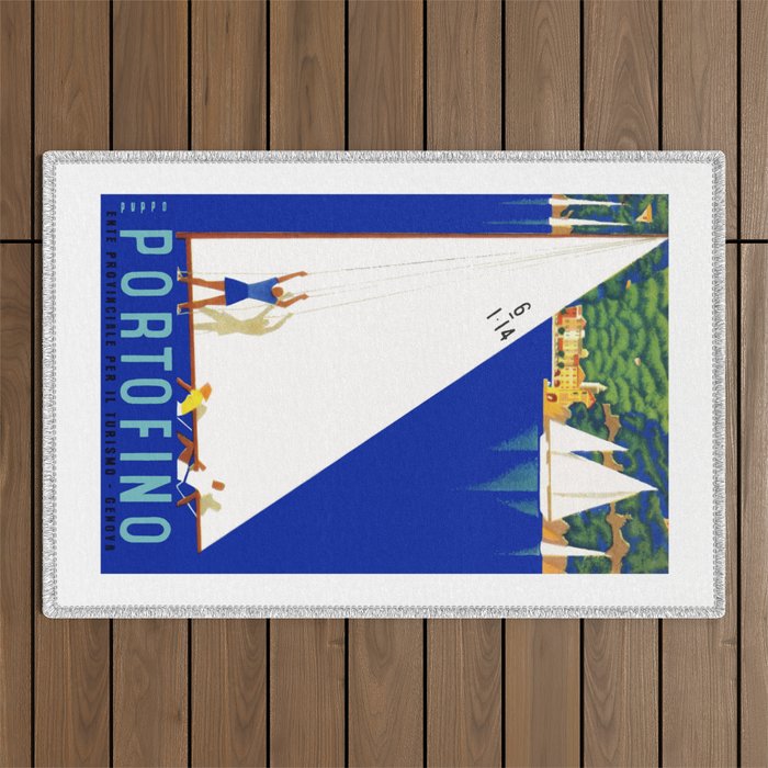 1941 PORTOFINO Italy Travel Poster Outdoor Rug Gallery Image 1