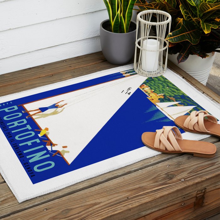 1941 PORTOFINO Italy Travel Poster Outdoor Rug Gallery Image 2