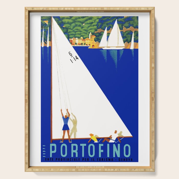 1941 PORTOFINO Italy Travel Poster Serving Tray Gallery Image 1