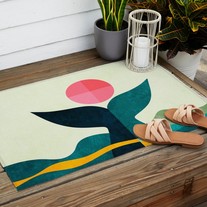 mid century whale sun sea Outdoor Rug Gallery Image 2