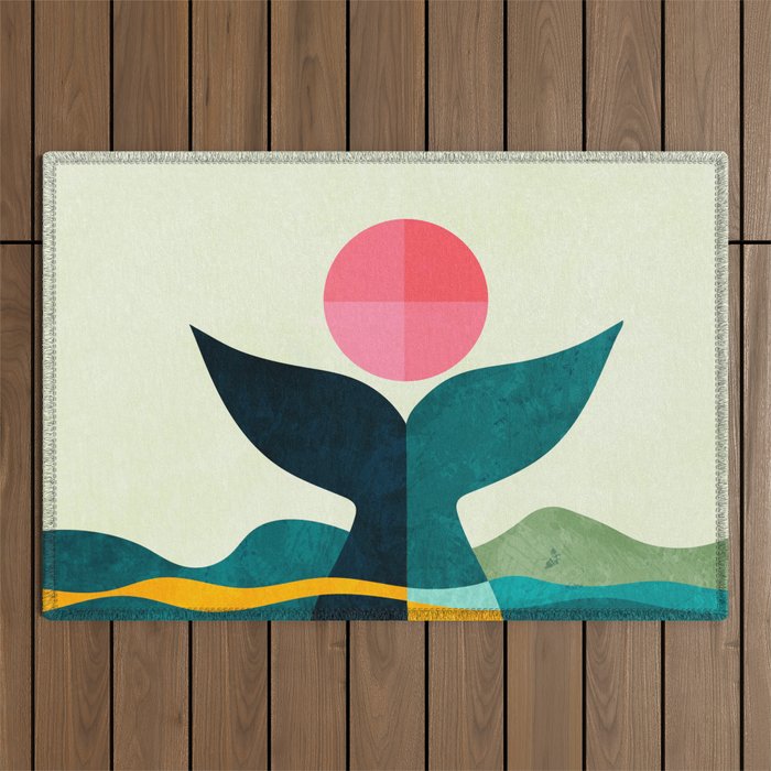 mid century whale sun sea Outdoor Rug Gallery Image 1