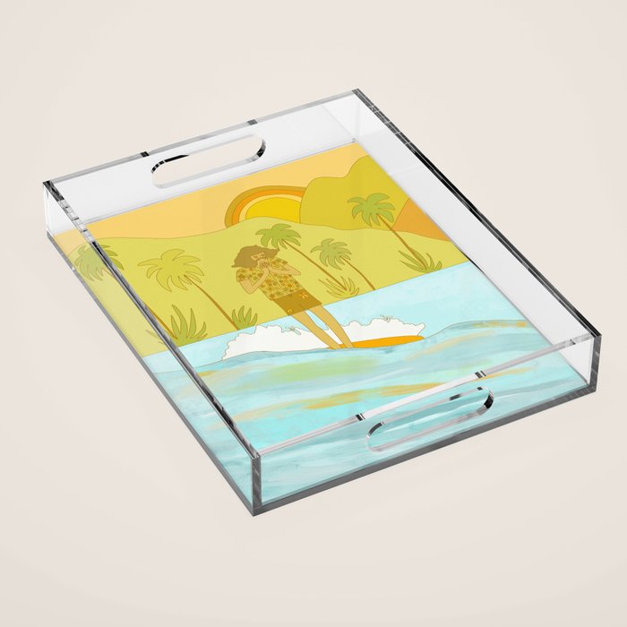 Give thanks retro surf art tropical peaceful by surfybirdy Acrylic Tray Gallery Image 1
