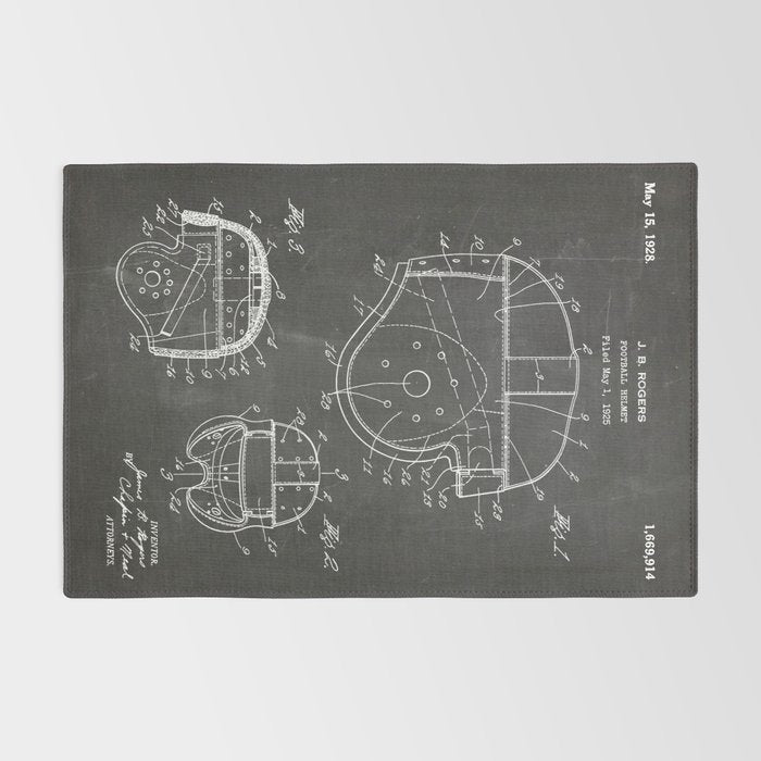 Football Helmet Patent - Football Art - Black Chalkboard Rug Gallery Image 2