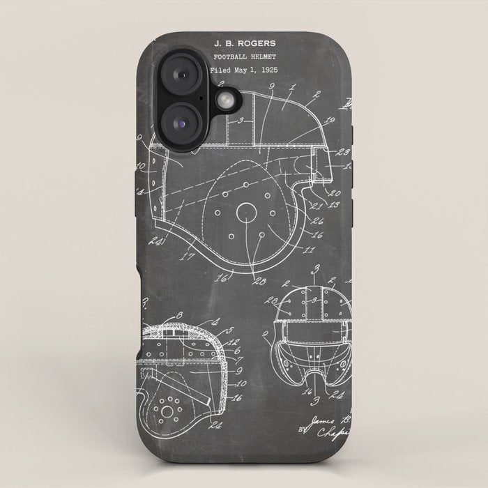 Football Helmet Patent - Football Art - Black Chalkboard iPhone Case Gallery Image 1