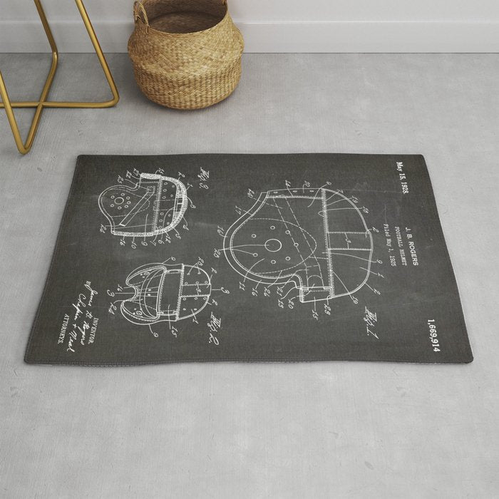 Football Helmet Patent - Football Art - Black Chalkboard Rug Gallery Image 1