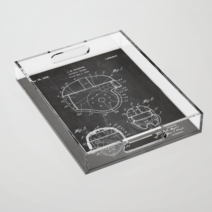 Football Helmet Patent - Football Art - Black Chalkboard Acrylic Tray Gallery Image 1