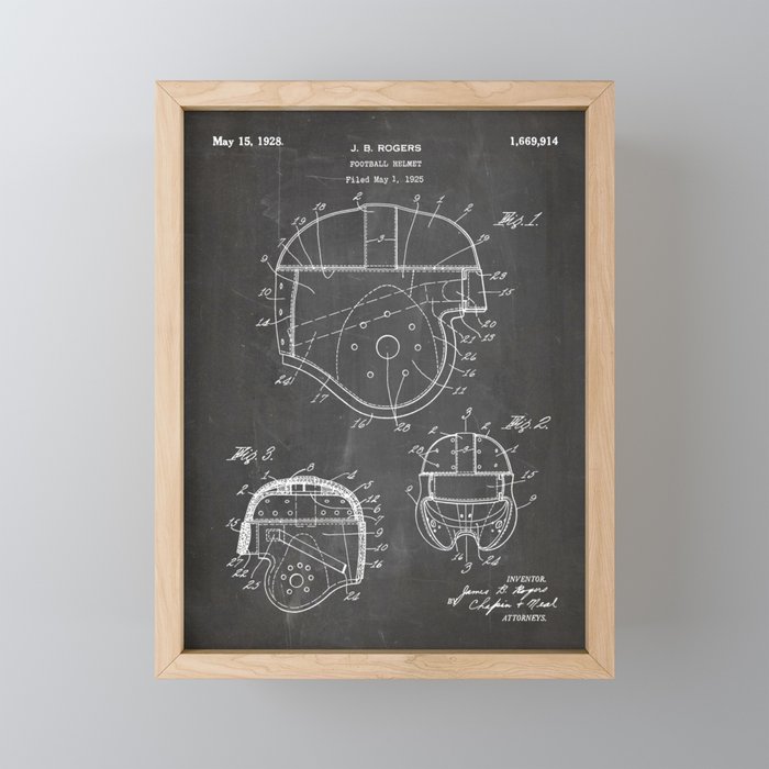 Football Helmet Patent - Football Art - Black Chalkboard Mini Art Print Gallery Image 1
