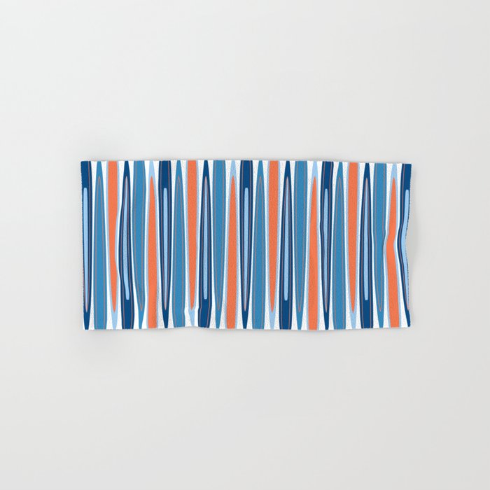Mid Century Modern Vintage Inspired Stripes in Classic Blues and Muted Orange Bath Towel Gallery Image 1