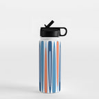 Mid Century Modern Vintage Inspired Stripes in Classic Blues and Muted Orange Water Bottle Gallery Image 1