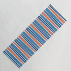 Mid Century Modern Vintage Inspired Stripes in Classic Blues and Muted Orange Yoga Mat Gallery Image 1
