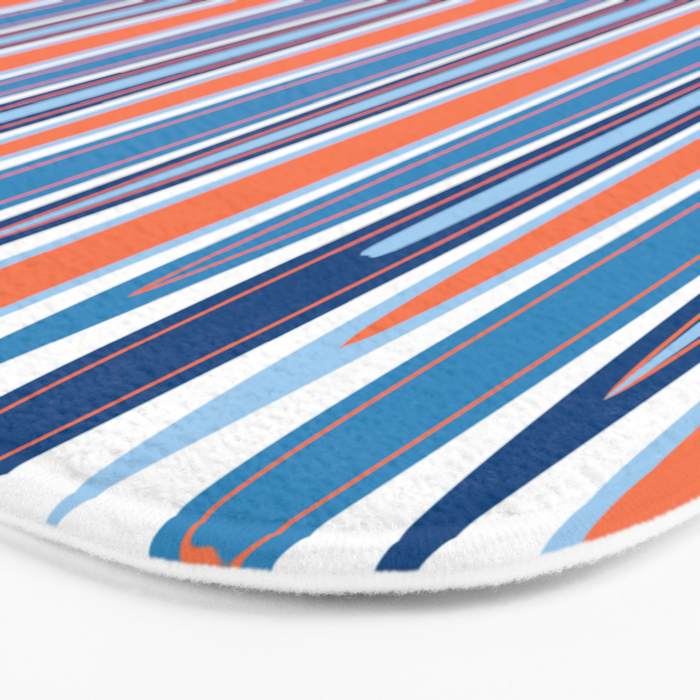 Mid Century Modern Vintage Inspired Stripes in Classic Blues and Muted Orange Bath Mat Gallery Image 3