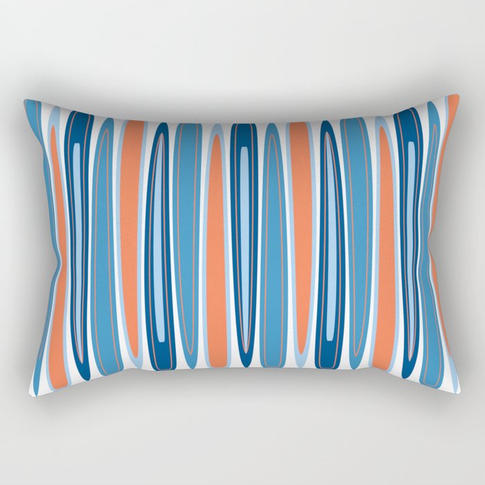 Mid Century Modern Vintage Inspired Stripes in Classic Blues and Muted Orange Rectangular Pillow Gallery Image 1