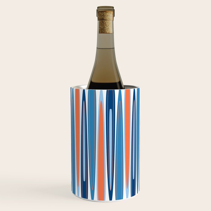 Mid Century Modern Vintage Inspired Stripes in Classic Blues and Muted Orange Wine Chiller Gallery Image 2