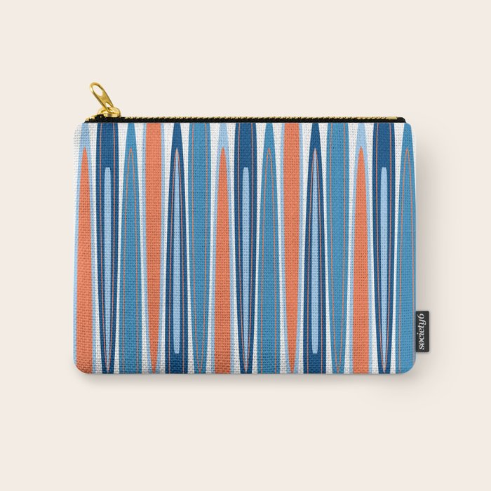 Mid Century Modern Vintage Inspired Stripes in Classic Blues and Muted Orange Carry All Pouch Gallery Image 1