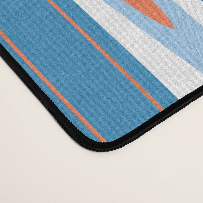 Mid Century Modern Vintage Inspired Stripes in Classic Blues and Muted Orange Desk Mat Gallery Image 4