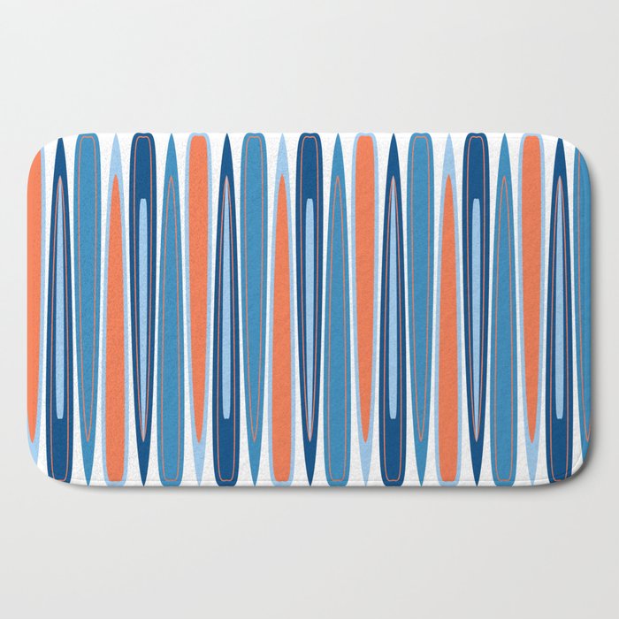 Mid Century Modern Vintage Inspired Stripes in Classic Blues and Muted Orange Bath Mat Gallery Image 2