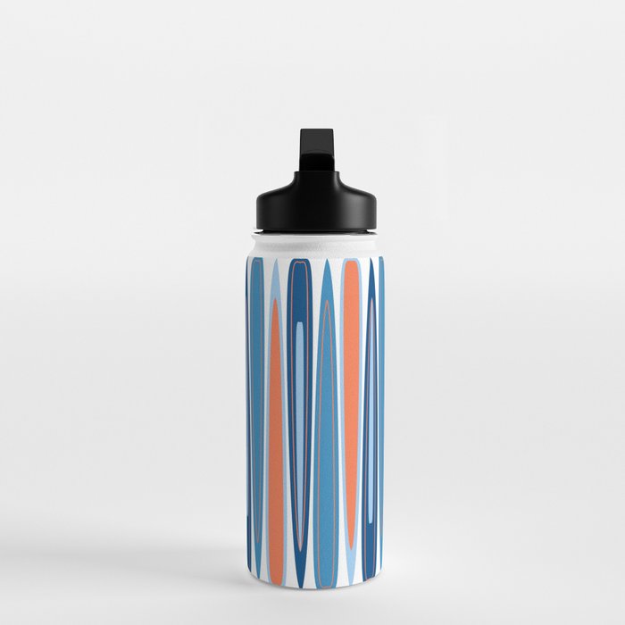 Mid Century Modern Vintage Inspired Stripes in Classic Blues and Muted Orange Water Bottle Gallery Image 3