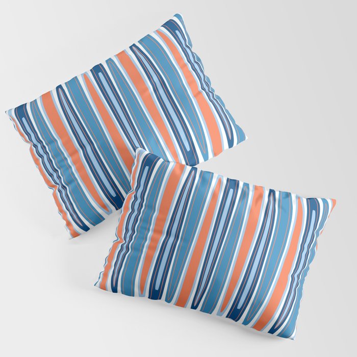 Mid Century Modern Vintage Inspired Stripes in Classic Blues and Muted Orange Pillow Sham Gallery Image 3