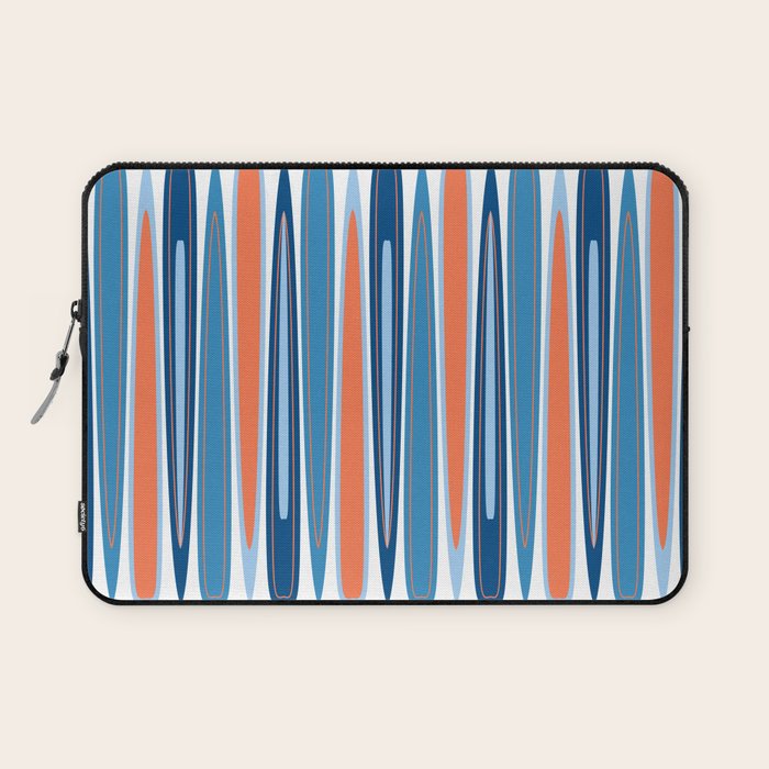 Mid Century Modern Vintage Inspired Stripes in Classic Blues and Muted Orange Laptop Sleeve Gallery Image 1