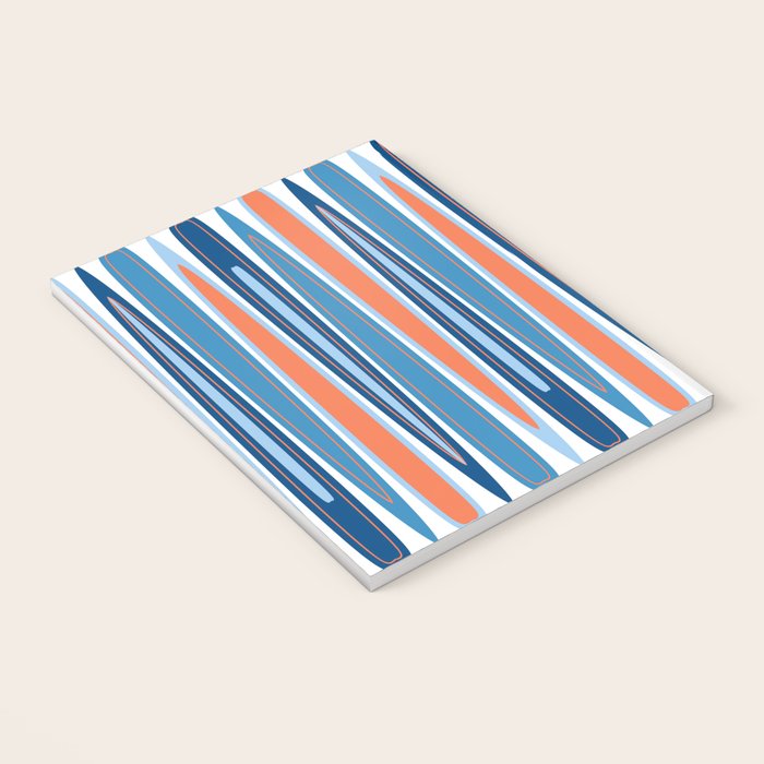 Mid Century Modern Vintage Inspired Stripes in Classic Blues and Muted Orange Notebook Gallery Image 3