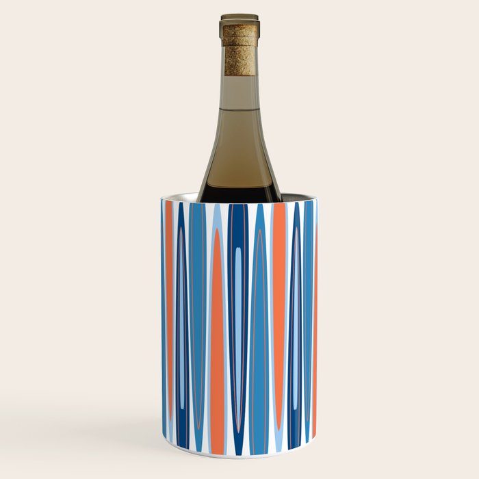 Mid Century Modern Vintage Inspired Stripes in Classic Blues and Muted Orange Wine Chiller Gallery Image 1
